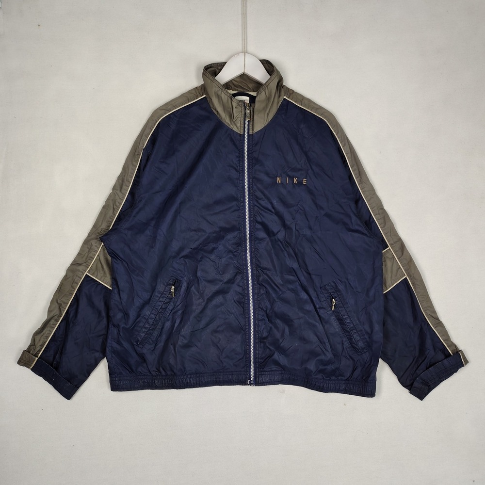 Vintage Nike Windbreaker Jacket Navy Blue Olive Green Full Zip Mesh Lined Large
